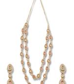 Gold plated pink onyx moissanite kundan layered long necklace set