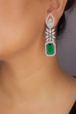 Green rhodium plated zircon green synthetic stone drop earrings 2