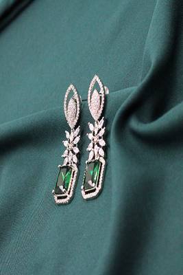 Green rhodium plated zircon green synthetic stone drop earrings 1