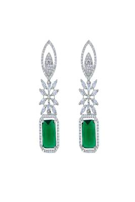 Green rhodium plated zircon green synthetic stone drop earrings 3