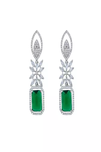 Green rhodium plated zircon green synthetic stone drop earrings