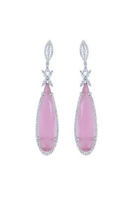 Pink rhodium plated zircon pink synthetic stone dangler earrings 2