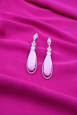 Pink rhodium plated zircon pink synthetic stone dangler earrings 1