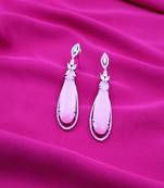 Pink rhodium plated zircon pink synthetic stone dangler earrings
