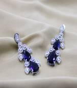 Blue rhodium plated blue synthetic stone zircon studded drop earrings