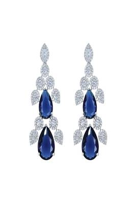 Blue rhodium plated blue synthetic stone zircon studded drop earrings 3