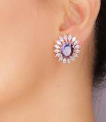 Blue rhodium plated dark blue synthetic stone zircon stud earrings