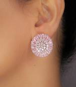 Pink rhodium plated pink synthetic stone zircon stud earrings