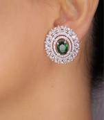Green rhodium plated emerald green synthetic stone zircon stud earrings