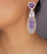 rhodium plated purple stone zircon studded dangler earrings