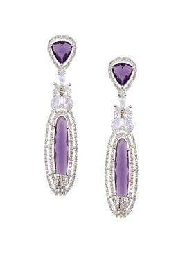 rhodium plated purple stone zircon studded dangler earrings 2