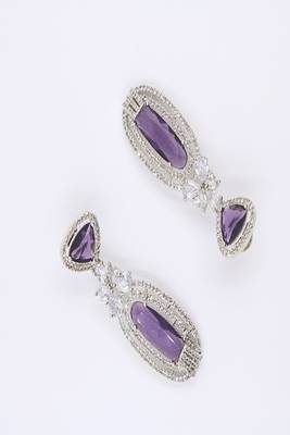 rhodium plated purple stone zircon studded dangler earrings 3