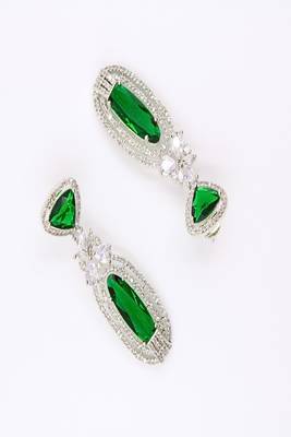 Green rhodium plated green stone zircon studded dangler earrings 2