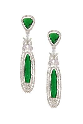 Green rhodium plated green stone zircon studded dangler earrings 3