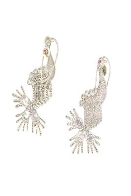 White rhodium-plated peacock design with zircon dangler earrings 3