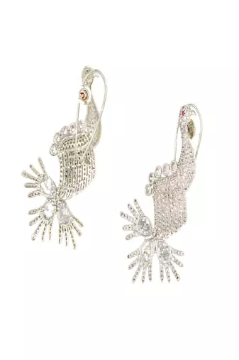 White rhodium-plated peacock design with zircon dangler earrings
