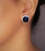 Blue rhodium-plated ad studded blue synthetic stone stud earrings