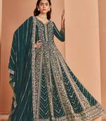 Morpich embroidered faux georgette semi-stitched anarkali suit