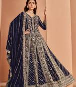 Blue embroidered faux georgette semi-stitched anarkali suit