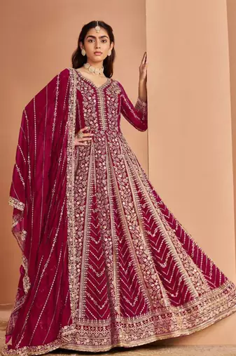 Rani embroidered faux georgette semi-stitched anarkali suit