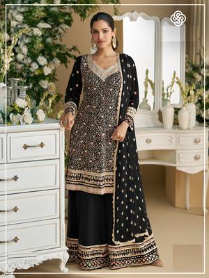 Black embroidered faux georgette palazzo style salwar suit 1