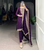 Purple Vichitra Silk Salwar Suit with Sequins and Elegant Thread Embroidery Work