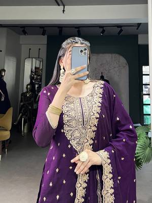 Purple Vichitra Silk Salwar Suit with Sequins and Elegant Thread Embroidery Work 2