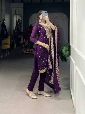 Purple Vichitra Silk Salwar Suit with Sequins and Elegant Thread Embroidery Work 4