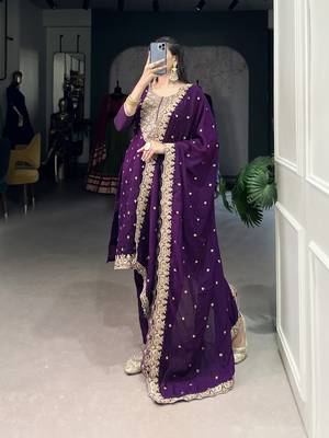 Purple Vichitra Silk Salwar Suit with Sequins and Elegant Thread Embroidery Work 5