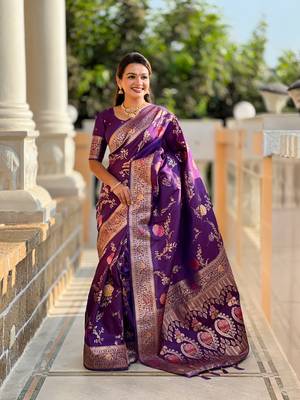 Wine soft Silk Blend saree with zari weaving meenakari design 1