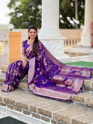 Wine soft Silk Blend saree with zari weaving meenakari design 2