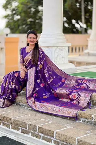 Wine soft Silk Blend saree with zari weaving meenakari design