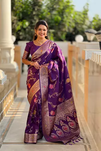 Wine soft Silk Blend saree with zari weaving meenakari design