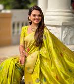 Pista green soft Silk Blend saree with zari weaving meenakari design