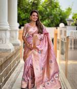Lavender soft Silk Blend saree with zari weaving meenakari design