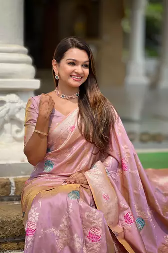 Lavender soft Silk Blend saree with zari weaving meenakari design