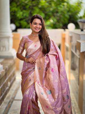 Lavender soft Silk Blend saree with zari weaving meenakari design 4
