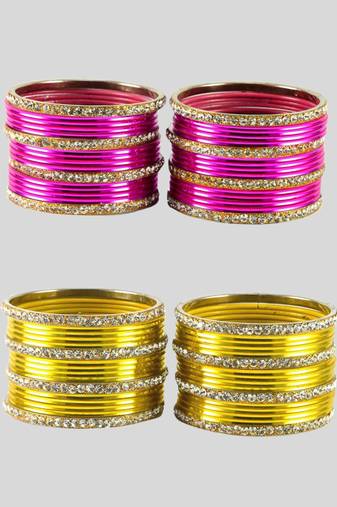 Brass multicolor stone stud bangle combo