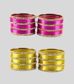 Brass multicolor stone stud bangle combo