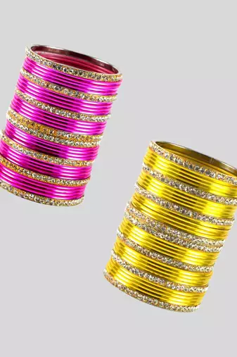 Brass multicolor stone stud bangle combo