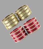 Brass multicolor stone stud bangle combo