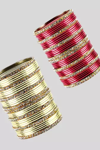 Brass multicolor stone stud bangle combo