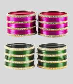 Brass multicolor stone stud bangle combo