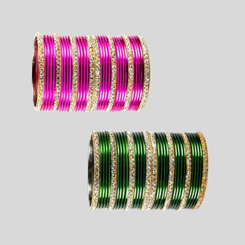 Brass multicolor stone stud bangle combo 2