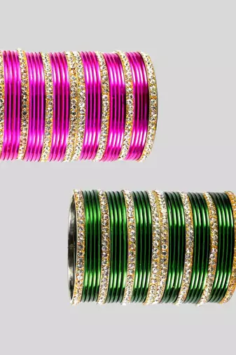 Brass multicolor stone stud bangle combo