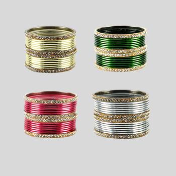 Brass multicolor stone stud bangle combo 1