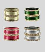 Brass multicolor stone stud bangle combo