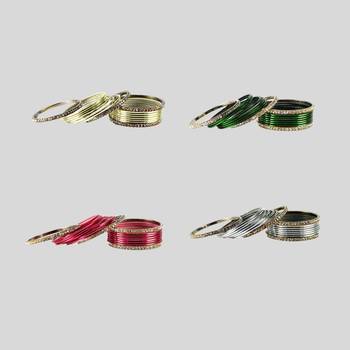 Brass multicolor stone stud bangle combo 2