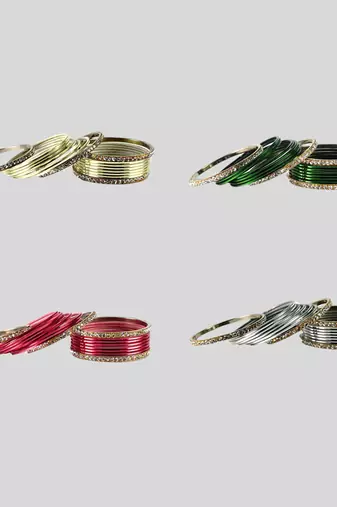 Brass multicolor stone stud bangle combo