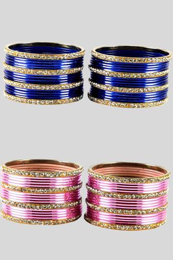 Brass multicolor stone stud bangle combo